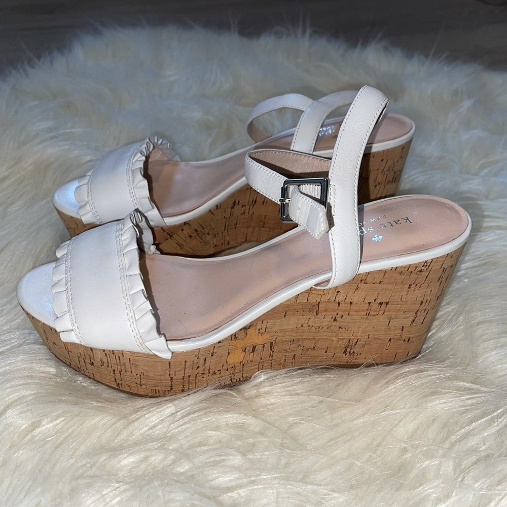 Kate Spade White Ruffle Wedge Sandal - Picture 2 of 8